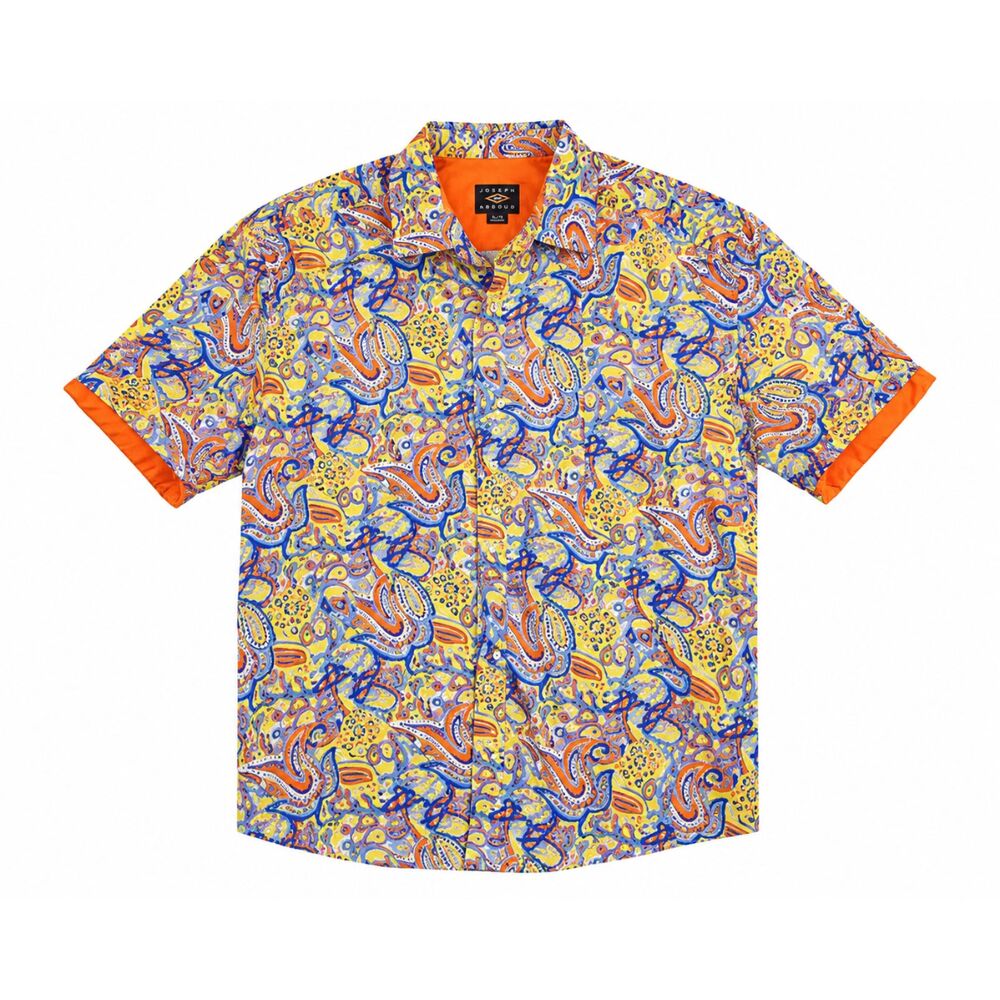 Inserch Icon Men’s 2XL Short Sleeve Paisley Button Down Shirt Orange Blue Trim